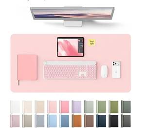 lot 62765 image: Leather Desk Protector, Office Mat, Large Mouse Mat, Non-Slip PU Leather Blotter, Laptop Desk Pad, Waterproof Writing Pad for Office and Home (Light Pink, 31.5 x 15.8),pink - Retail $14