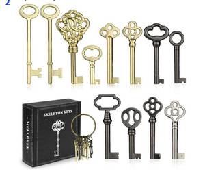 lot 62768 image: Skeleton Key, 12-Key Universal Hollow Barrel Skeleton Keys Kit for Antique Dresser, Chinese Cabinet, Antique Furniture and Old Style Cabinets or Doors, Select Furniture Limited Compatibility - Retail $13