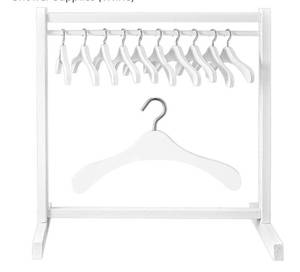lot 62794 image: 11 Pcs Doll Garment Rack with Wooden Clothes Hanger for 18 Inch Girl Doll Clothes Mini Hangers Wardrobe Furniture Accessories for Dollhouse Baby Shower Supplies (White) - Retail $24