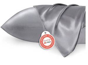 lot 62798 image: Bedsure Satin Pillowcase 2 Pack Similar to Silk Pillow Cases Standard Size, Pillow Case for Sleeping Women with Envelope Closure, Gifts for Women Men, Dark Grey, 20x26 Inches, 2pcs - Retail $12
