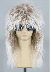 lot 62807 image: 80s Mullet Wig for Men and Women Rock Disco Wigs Long Curly Brown Gradient White - Retail $22