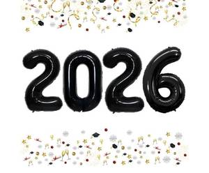 lot 62810 image: 42 Inch 2026 Black Foil Number Balloons for 2026 New Year Eve Festival Party Supplies Graduation Decorations - Retail $10