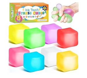 lot 62814 image: 8 Pack Stress Cube, Slow Rising Ice Cube Stress Balls for Adults Kids, Sensory Fidget Toy for Anxiety Relief, Square Shape Squishy Ball Toys for Classroom Prizes, Cube Squishy for Party Favors - Retail $36