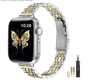 lot 62818 image: Metal Band Compatible with Apple Watch Bands 49mm Ultra321,46mm Series 11 10,45mm Series 9 8 7,44mm Series 6 5 4 SE,42mm Series 321,Stainless Steel iWatch Bands for Women,SilverGold - Retail $18