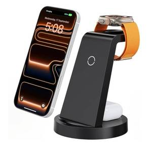 lot 62820 image: 3 in 1 Charging Station for iPhone, Wireless Charger for iPhone 17 16e 16 15 14 13 12 11 X Pro Max & Apple Watch - Wireless Charging Station for AirPods 4 3 Pro - Retail $30