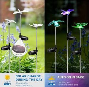 lot 62832 image: Solar Garden Lights, 5 Pack Solar Butterfly Lights Outdoor Decorations, Multi-Color Changing LED Light Stakes, Yard for Garden, Patio & Lawn, Bird - Retail $30