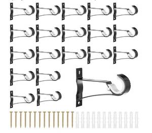 lot 62834 image: Set of 20 Heavy Duty Curtain Rod Bracket and Hooks, Heavy Duty Curtain Rod Holders Curtains Rods Hooks Hangers for Wall Single Window Drapery, Fit 1 Inch to 1.2 Inch Drape Rods - Retail $18