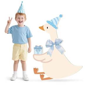 lot 62836 image: One Silly Goose Birthday Decorations, 1st Silly Goose Party Cardboard Cutout 35.4 Life-Size Stand-up Animal Photo Prop Backdrop Background for Birthday Farm Baby Shower Party Supply (Blue) - Retail $25