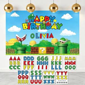lot 62840 image: Personalized Birthday Backdrop with Name Option-Custom DIY Alphabet Stickers for Birthday Party Decoration Wall Decor Backdrop(5.9x3.6ft) - Retail $14