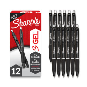 lot 62849 image: Sharpie S-Gel  Gel Pens  Medium Point (0.7mm)  Black Ink Gel Pen  12 Count - Retail $14
