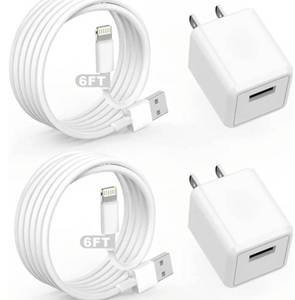 lot 62850 image: iPhone Charger,Cube iPhone Charger Travel 2Pack 6FT Lightning Cable Cord Quick Fast Charging Cord USB Wall Chargers Travel Plug Adapter for iPhone1413121110X8 PlusXRXS Max7SEiPad,Airpods - Retail $22