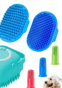 lot 62851 image: 5PCS Dog Bath Brush & Dog Toothbrush   Scrubber for Short & Long Haired Dogs & Cats  Effectively Solve Odor & Stain Removal Problems (Blue Blue Blue.) - Retail $8