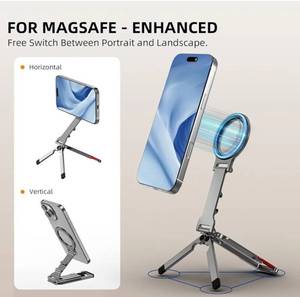 lot 62855 image: Magnetic Phone Tripod Stand for iPhone, Aluminium Lock Mini Tripod with Arca-Swiss, for MagSafe Smartphone Holder Quick Mount with 14 Screw Hole and Cold Shoe for iPhone 17 16 15 14 13 12(missing parts) - Retail $20