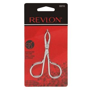 lot 62862 image: Revlon Slanted Tip Scissor Handle Tweezer for Eyebrows  Stainless Steel  Silver  1 Pack - Retail $5