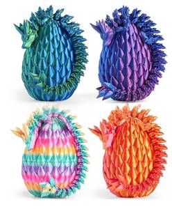 lot 62883 image: Rapean 8 3D Printed Dragon Eggs, Easter Basket Stuffers for Kids and Teens, Articulated Dragon Toys for Children, Unique Easter Gifts for Boys & Girls (4Pack) - Retail $16