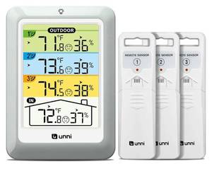 lot 62892 image: Indoor Outdoor Thermometer Wireless with 3 Sensors, 4.5 Inch Display with 330ft Range and Adjustable Backlight (Colorful) - Retail $33
