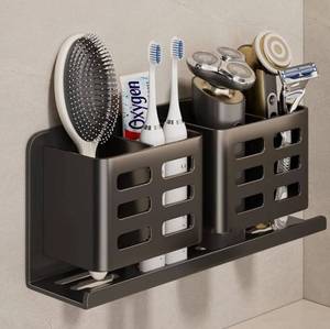 lot 62901 image: Aluminum Toothbrush Holder Self-Adhesive Hanging Bracket Shower Toothbrush Razor Holder Suitable for Toothbrush, Toothpaste, Razor and Comb etc Bathroom Storage - Retail $17