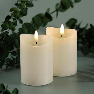 lot 62905 image: Basics Flameless Flickering Wax Pillar LED Candles 2.75  x 4  (2 Pack  Linen White) - Retail $15