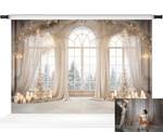 Kate Winter Wonderland Backdrop Snowy Window Scene Candlelight Warmth Photo Background for Romantic Photography Studio Props, 10x6.5ft - Retail: $85