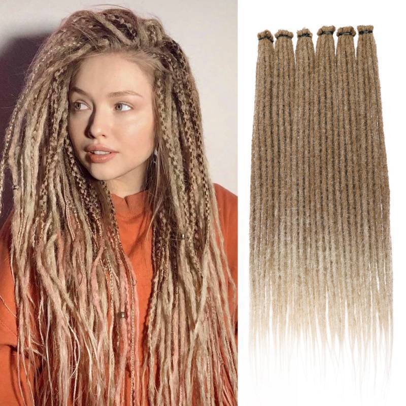 lot 36581 image: 40 Strands Synthetic Dreadlock Extensions 18 Inch Single Ended Ombre Blonde Thin Dreads Extensions Crochet Hippie Dreads Handmade 0.6 cm Width Loc Extensions Reggae Style Hair for Women Men - Retail $16