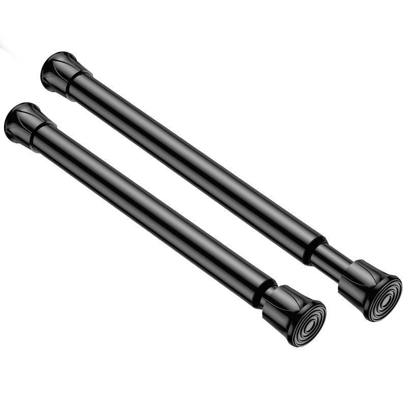 lot 56117 image: 2 Pack Spring Tension Curtain Rod 8 to 12.5 Inch, DIY Mini Curtain Rods No Drill for Slim Window Cupboard Closet Sidelights, Black - Retail $9