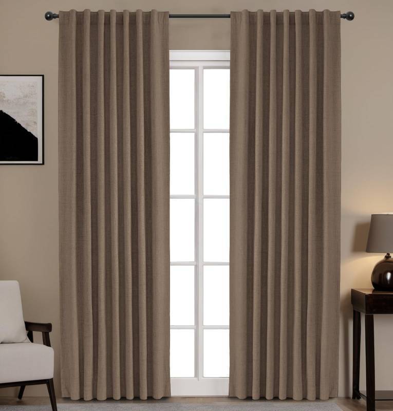 lot 56165 image: 100% Blackout Curtains 84 Inches Length 2 Panels Set, Back TabRod Pocket Linen Black Out Curtains for Bedroom, Thermal Insulated Window Drapes - Flaxen Brown, W50 X L84 - Retail $76