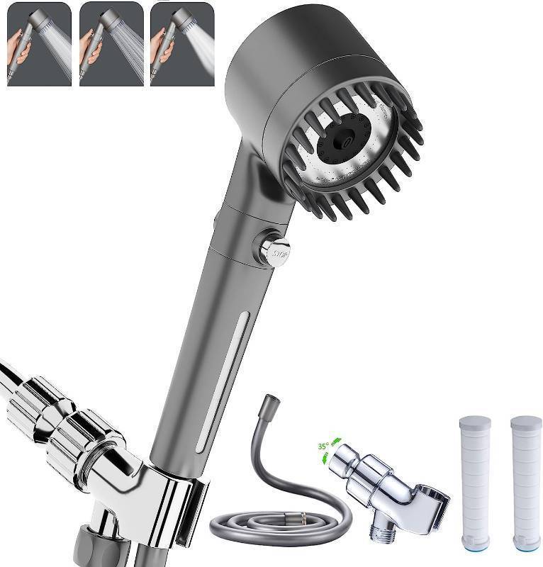 lot 56167 image: Shower Head with Handheld, Shower Heads High Pressure, High Flow Even with Low Water Pressure-Hand Held Showerhead Set,3 Modes Filtered Showerhead with Replacement HoseBracketCotton Filters - Retail $40