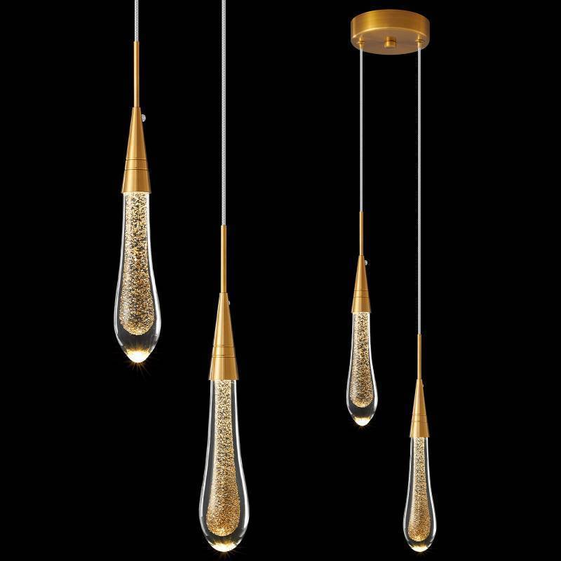 lot 56189 image: Pendant Lights Kitchen Light Fixtures Dimmable LED Modern Gold Pendant Light Mini Teardrop Crystal Pendant Lighting for Kitchen Island Bedroom Hallway Entryway (2-Light) - Retail $90