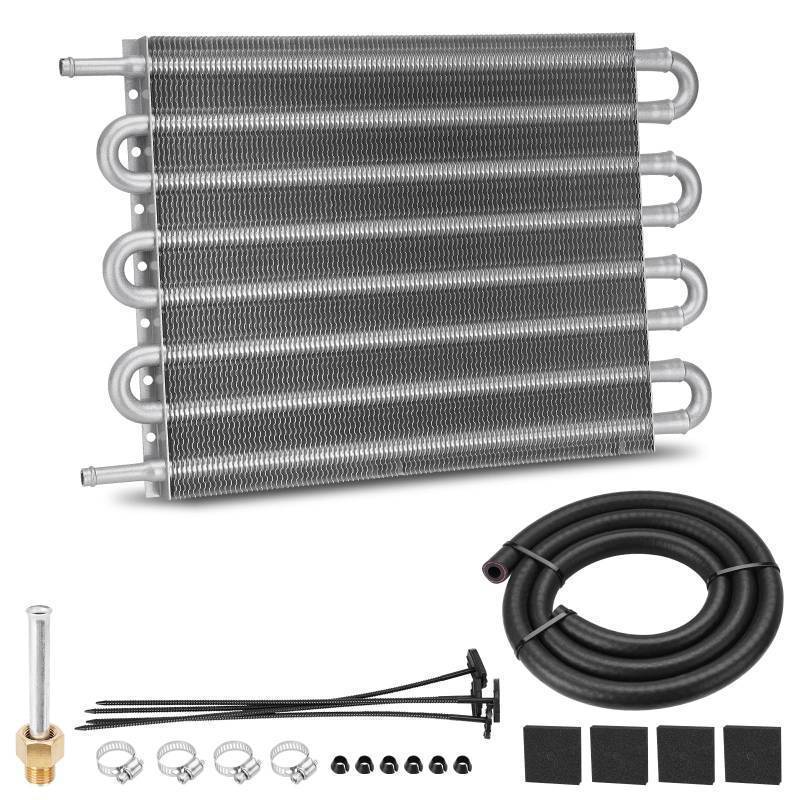 lot 26958 image: 8 Pass Aluminum Transmission Oil Cooler, 516 Universal 8 Rows Tube and Fin Cooler Kit engine with Hose Mounting. - Retail $32