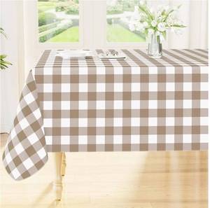 lot 72507 image: Rectangle Table Cloth, Waterproof Vinyl Tablecloth with Flannel Backing, Wipeable Buffalo Plaid Table Cover for Picnic, Indoor and Outdoor (Khaki & White, 60x120) - Retail $23