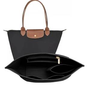 lot 72523 image: Felt Purse Organizer Insert for Longchamp Le Pliage M Handbag Insert (Medium, Black) - Retail $17
