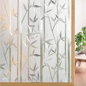 lot 72545 image: Window Privacy Film Frosted Bamboo Pattern, Removable UV Blocking Stained Glass Decals Covering Decorative Window Cling for Home, 17.5 in X 6.5 Feet, Regular - Retail $10