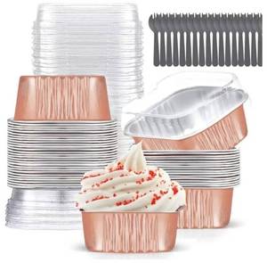 lot 72550 image: Mini Cake Pans with Lids 20 Pack Aluminum Foil Cupcake Liners - Retail $15