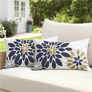 lot 72551 image: Floral Outdoor Pillow Covers Waterproof Spring Throw Pillow Cases Blue gray 12x20 Inch Set of 2 Decorative Summer Cushion Covers for Patio Furniture Garden Bench Porch Sofa - Retail $15