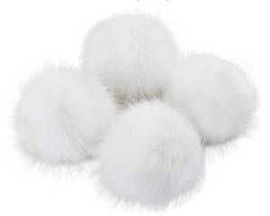 lot 72566 image: 6in Large Faux Fur Pompoms, 4 Pieces Big Pom Pom Balls Fluffy Pompom Ball with Elastic Loop for Shoes Scarves Gloves Scarves Bag Key Chain Charms Accessories (White) - Retail $12