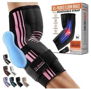 lot 72570 image: DR. BRACE Elite Elbow Brace Support, Breathable Elbow Compression Sleeve with Gel Pad for Golfers, Tennis Elbow & Tendonitis Treatment & Pain Relief 2024 (Black-Pink, Medium) - Retail $20