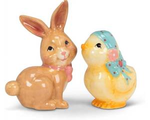 lot 72578 image: Abbott Collection Bunny & Chick Salt & Pepper Shakers - Ceramic, YellowBrown (4H) - Retail $25