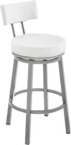 lot 142147 image: Dalza Swivel Counter or Bar Stool in Cloud Finish with White Faux Leather