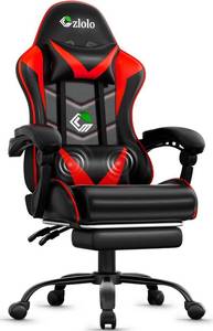 lot 142153 image: Czlolo Gaming Chair with Footrest Racing Style Lumbar Support Massager Video Game Chair with Metal Legs, High Back Reclining Gamer Chair with Headrest, 360  Swivel Office Computer Desk Chair (Red)