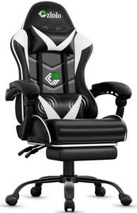 lot 142154 image: Czlolo Gaming Chair with Footrest Racing Style Lumbar Support Massager Video Game Chair with Metal Legs, High Back Reclining Gamer Chair with Headrest, 360  Swivel Office Computer Desk Chair (White)