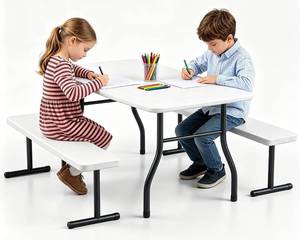 lot 142167 image: Kids Picnic Table with Benches, 38 Outdoor Toddler Table Set for 4 Children, Heavy Duty HDPE Play Table, 300LBS Capacity, Kids patio table and Chairs for Backyard, Park, Garden, Crafting and Indoor