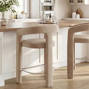 lot 242077 image: Retails for $184 HNY 26 Inch Modern Tall Barrel Bar Stool, Velvet Upholstered Barstools with Open Back, Counter Height Bar Stool Chair with Armrest for Kitchen Island, Khaki