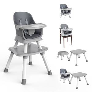 lot 242080 image: 7 in 1 High Chair, Convertible High Chairs for Babies and Toddlers, Infant Dining Booster Seat, Table and Seat Set, Removable Tray, Gray