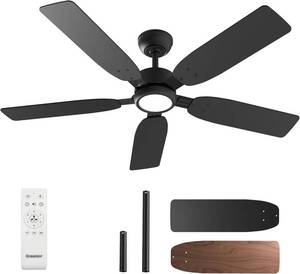 lot 242083 image: Ensenior 52 inch ceiling fan with light and remote, Noiseless Reversible DC Motor Fandelier Ceiling Fan, 6 Speeds, 3CCT, Black Modern Ceiling Fan for Bedroom and Living Room, 5 Dual-Finish Blades