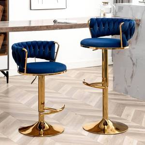 lot 242085 image: Retails for $145 Canxkun Gold Bar Stools Set of 2, Counter Height Bar Stools with Low Back, Velvet Adjustable Height Barstools, 360  Swivel Bar Stools for Kitchen Island, Pub (Blue)