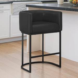 lot 242087 image: Retails for $170 LUE BONA 27 H Counter Height Bar Stool, Modern Barrel Counter Stools with Backrest and Arms, Gold Metal Frames, Faux Leather Upholstered Accent Barstools for Kitchen Island, Black (Set of 2)