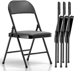 lot 342070 image: Nazhura 4 Pack Folding Chairs, Fabric Dining Chair Set with Padded Cushion and Back, Indoor Outdoo Seat for Home Office Events Wedding Party (Charcoal Fabric Seating)