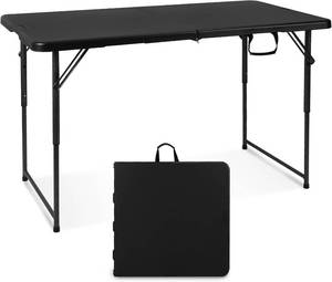lot 342071 image: Byliable Folding Table 4 Foot Portable Heavy Duty Plastic Fold-in-Half Utility Table Small Indoor Outdoor Adjustable Height Folding, Camping and Party, Black