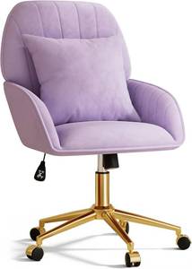 lot 342072 image: Retails for $104 Home Office Desk Chair Comfy with Adjustable Swivel Wheels, Modern Velvet Makeup Vanity Chair with Back & Pillow, Ergonomic Office Chair Computer Task Chair for Living Room, Bedroom, Purple