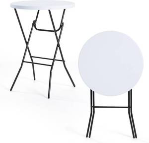 lot 342075 image: 32 Round Folding Table, HDPE Portable Bar Height Table with Removable Legs for Indoor Outdoor Wedding Event, Gathering, Parties, Commercial Events, White